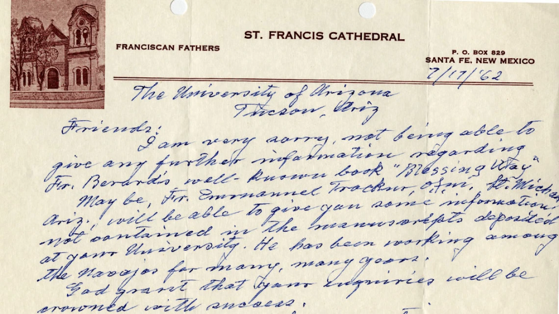 Letter Concerning Blessing Way, July 17, 1962