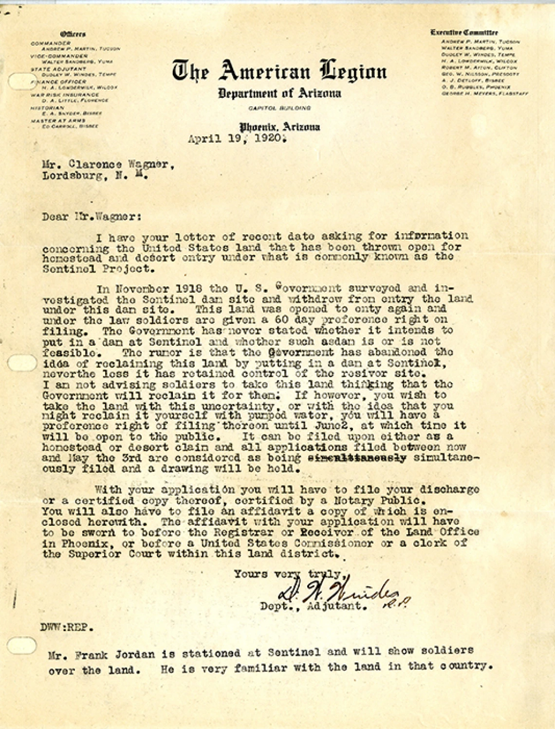 Letter to Mr. Clarence Wagner