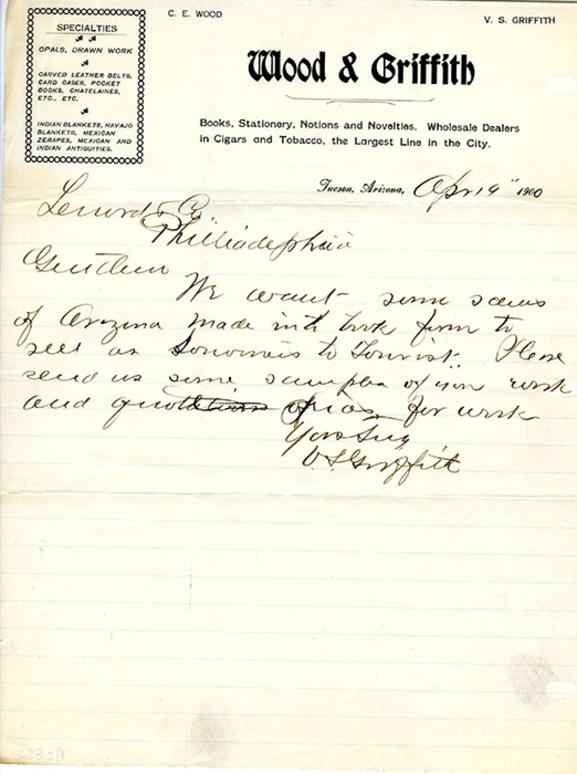 Note written on Wood & Griffith letterhead