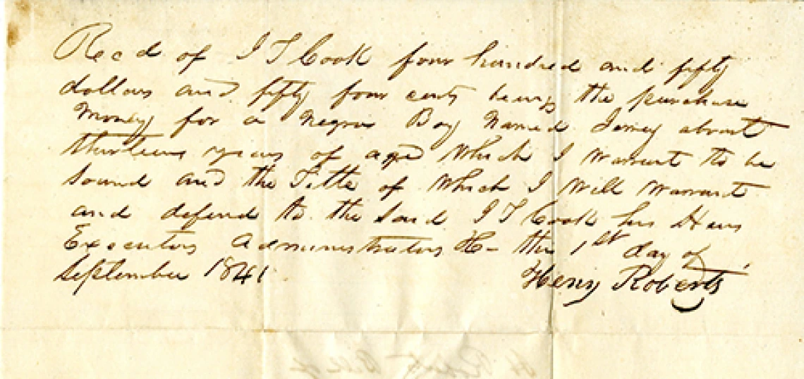 Note from Henry Roberts Concerning a Slave