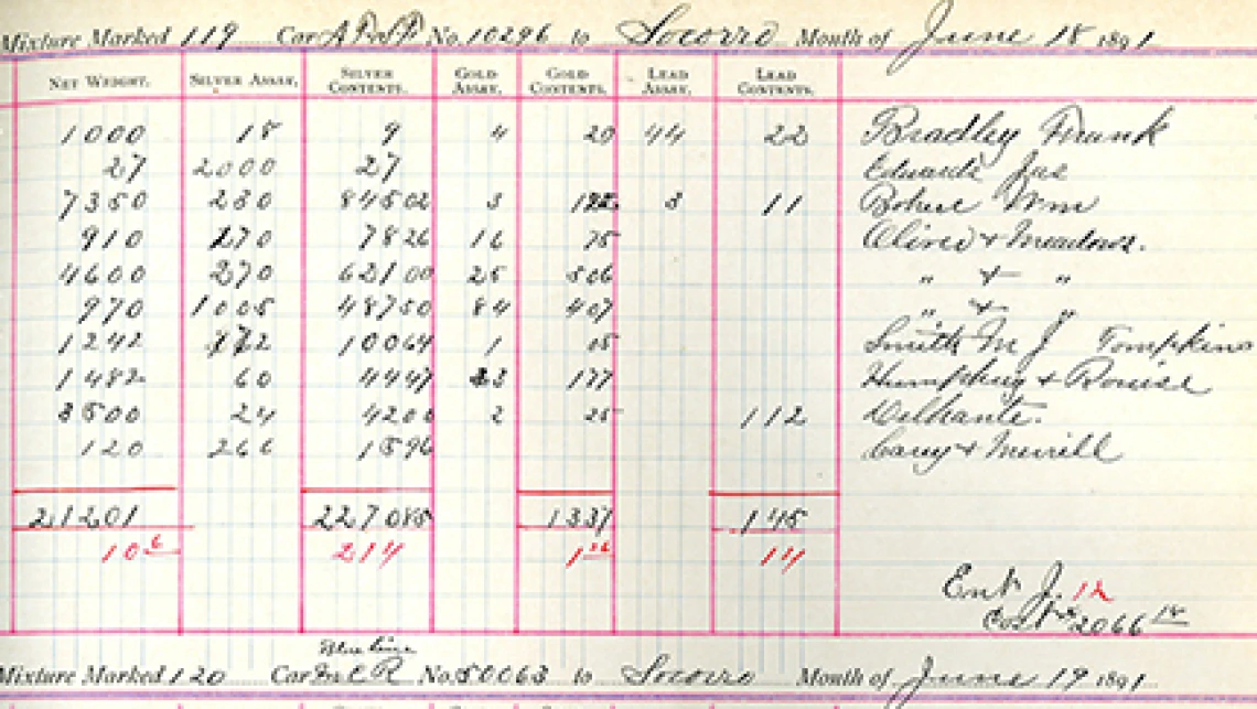 Page of Record Book of the Kingman Sampling Works