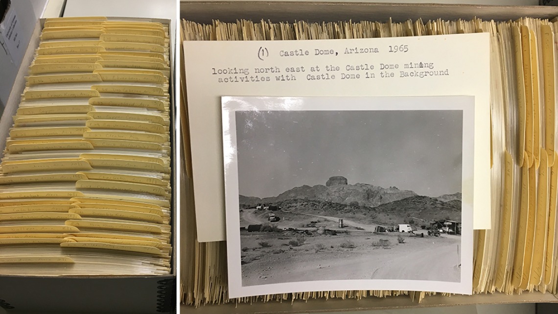 Photograph boxes and image of Castle Dome, Arizona 1965