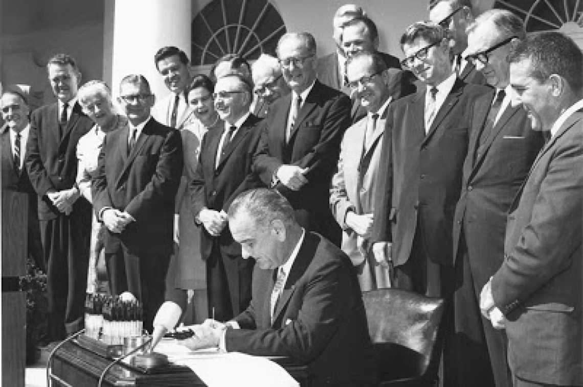 Image of President Johnson signing the Wilderness Act Bill in 1964