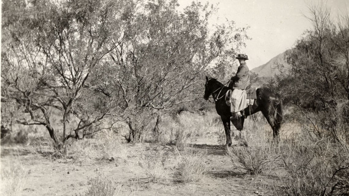 Frances Douglas on Horse in the Tucson Desert, 1925