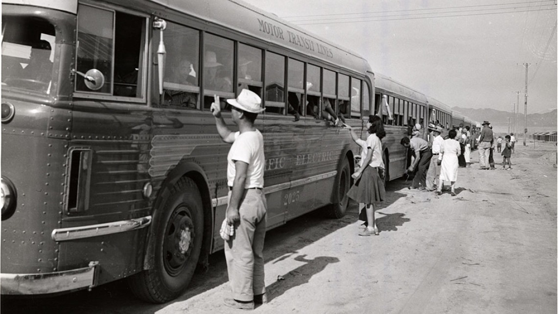 Buses Arrive at Poston, AZ, 1942