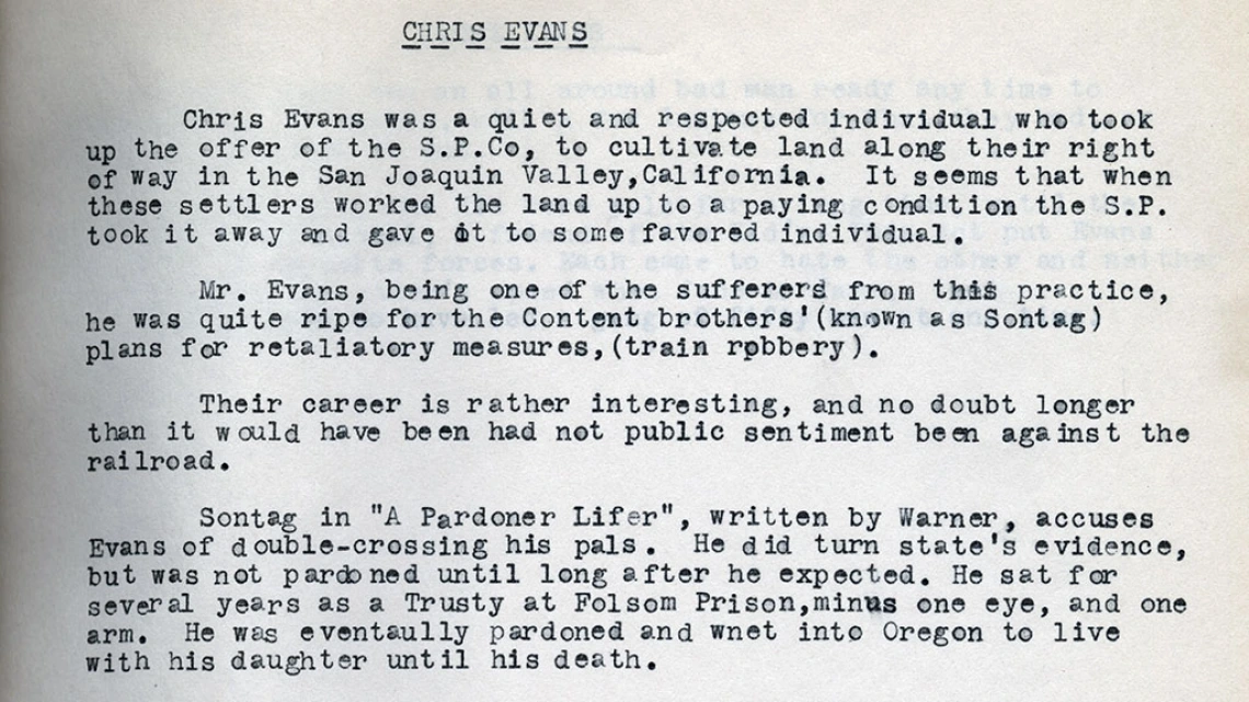 Research Card for Chris Evans, circa 1950