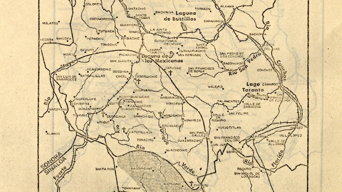 Map of the Tarahumara lands, circa 1970