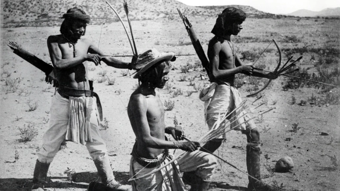 Apache Desert Hunters using Bows and Arrows, circa 1870-1880