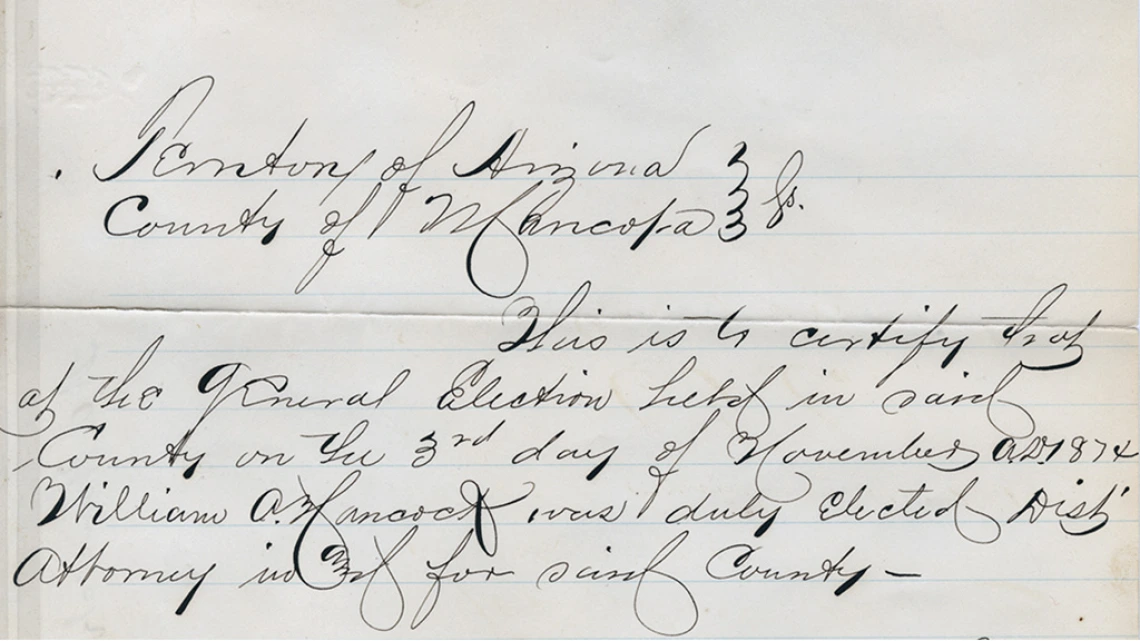 William A. Hancock Declaration of Election, 1874