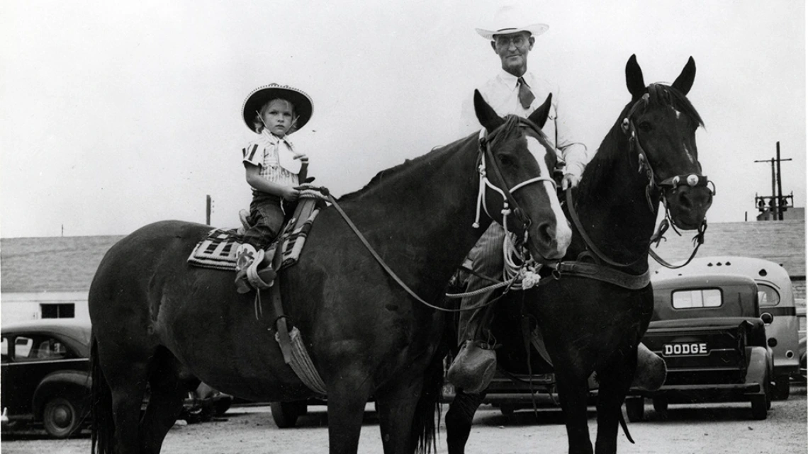 Monte Ray Stewart and Daughter on Horses, undated