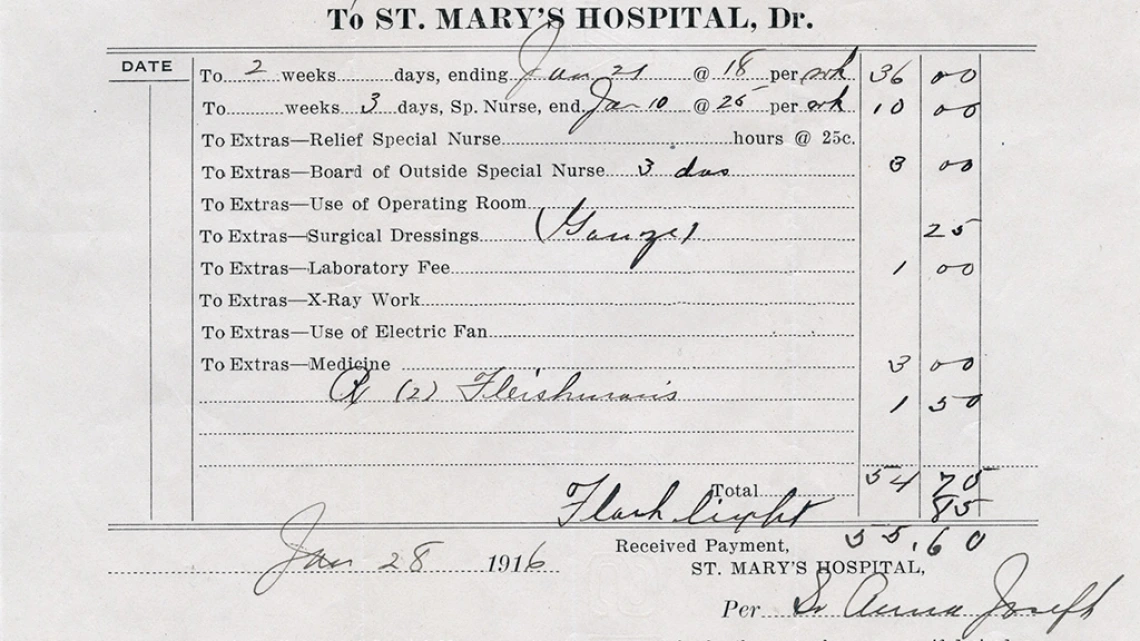 St. Mary's Hospital Bill, January 28, 1916