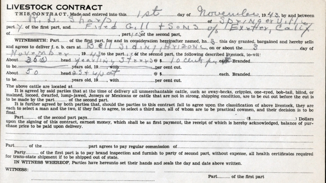 Livestock Contract, November 3, 1943