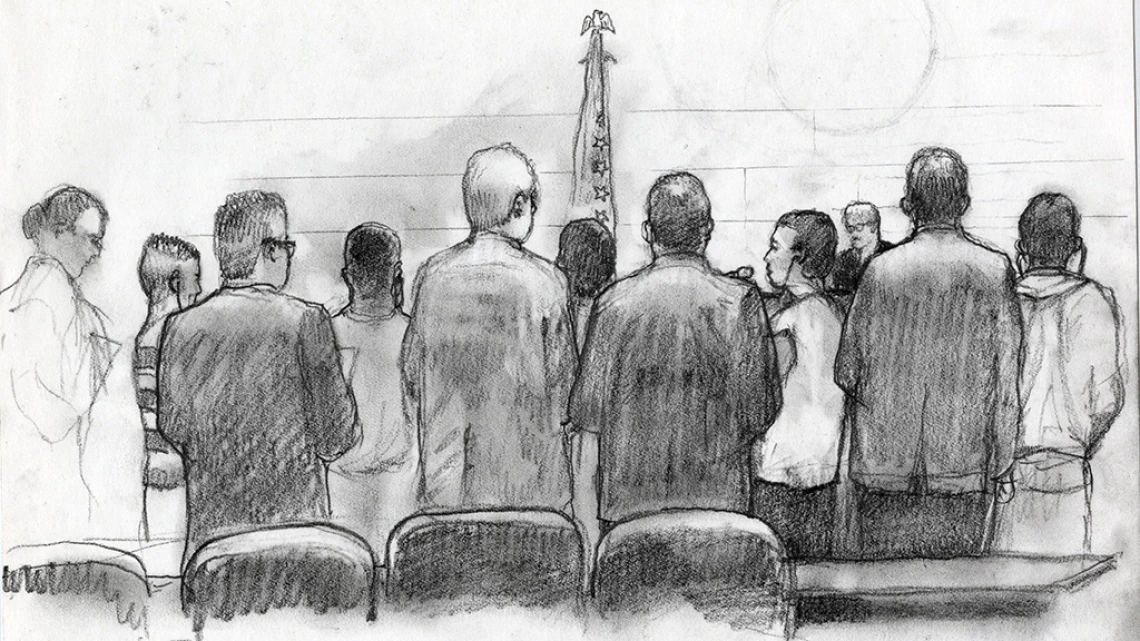 Group of Male Inmates Awaiting Sentencing, Sketch by Lawrence Gipe, circa 2012-2014