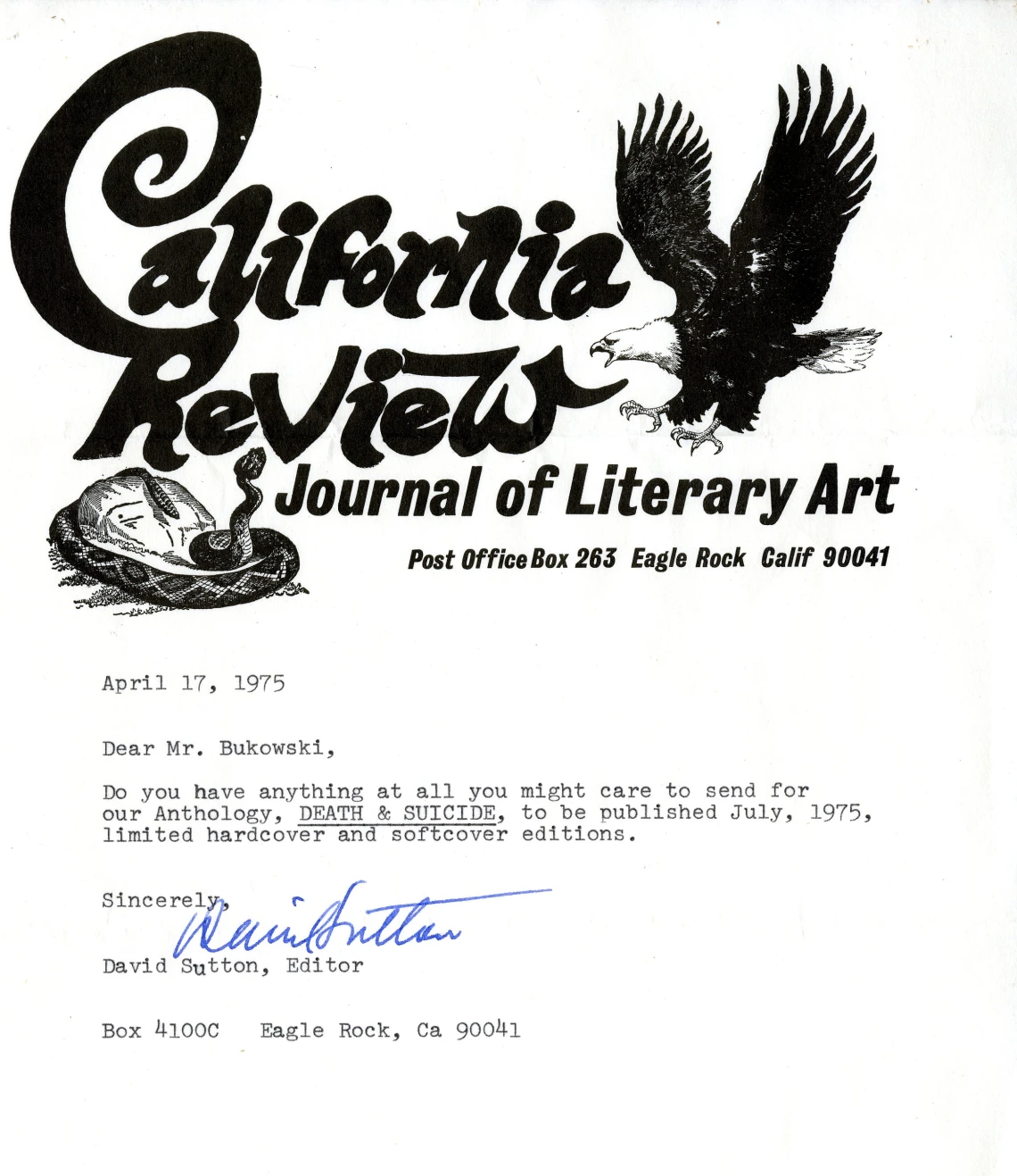 Letter to Charles Bukowski