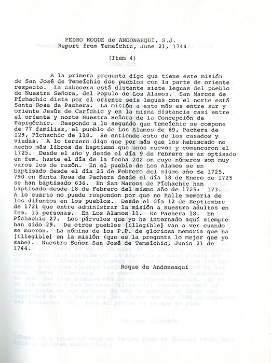 Report by Pedro Roque de Andonaequi