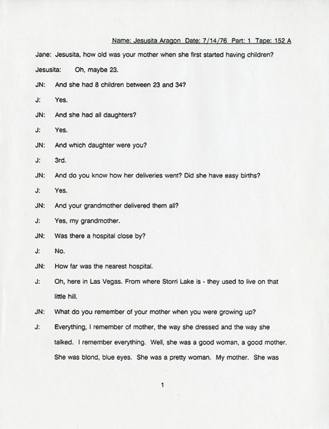 Transcript of an Oral Interview