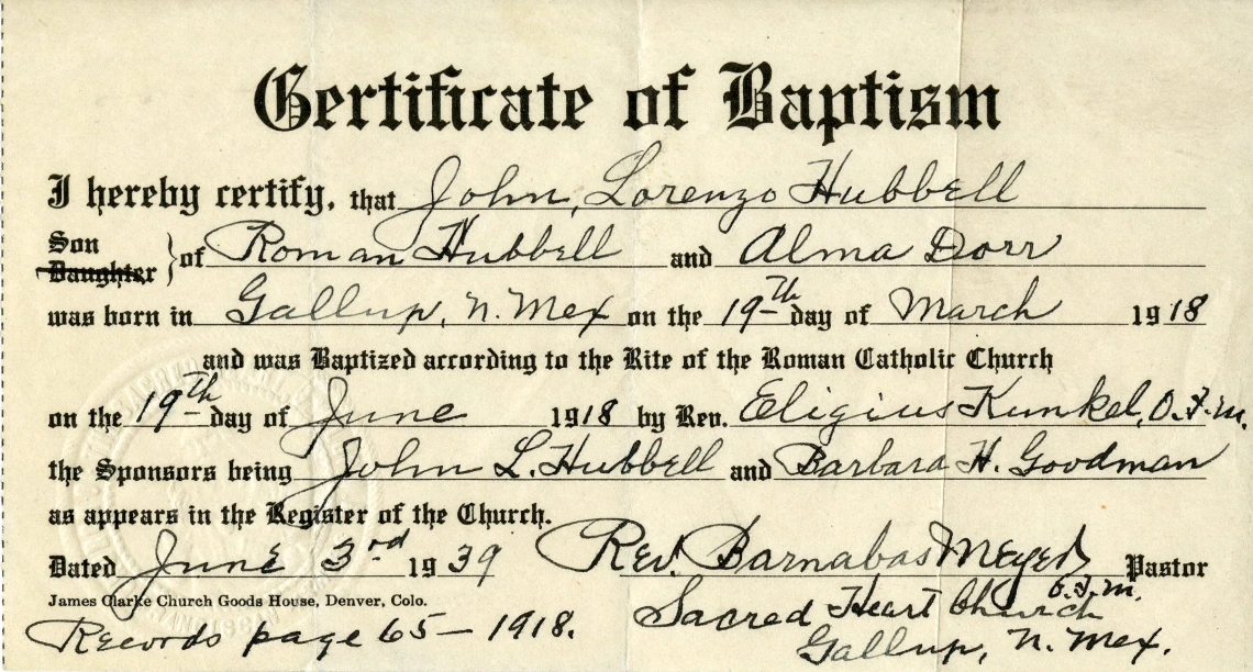 Certificate of Baptism