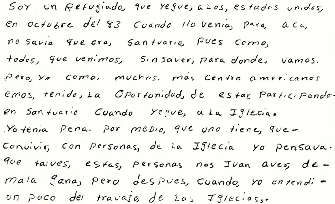 Image of a testimony from a Central American refugee