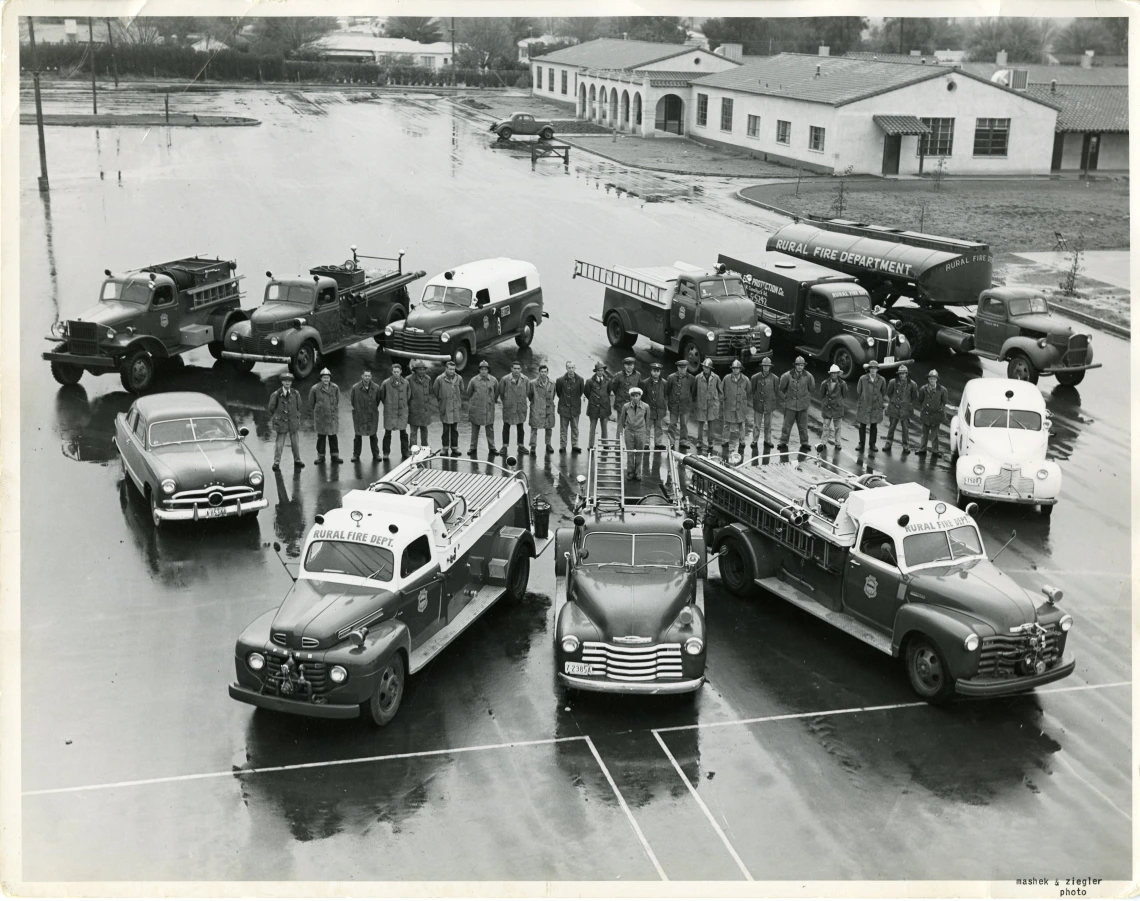 Members and vehicles of the Rural/Metro Fire Department.