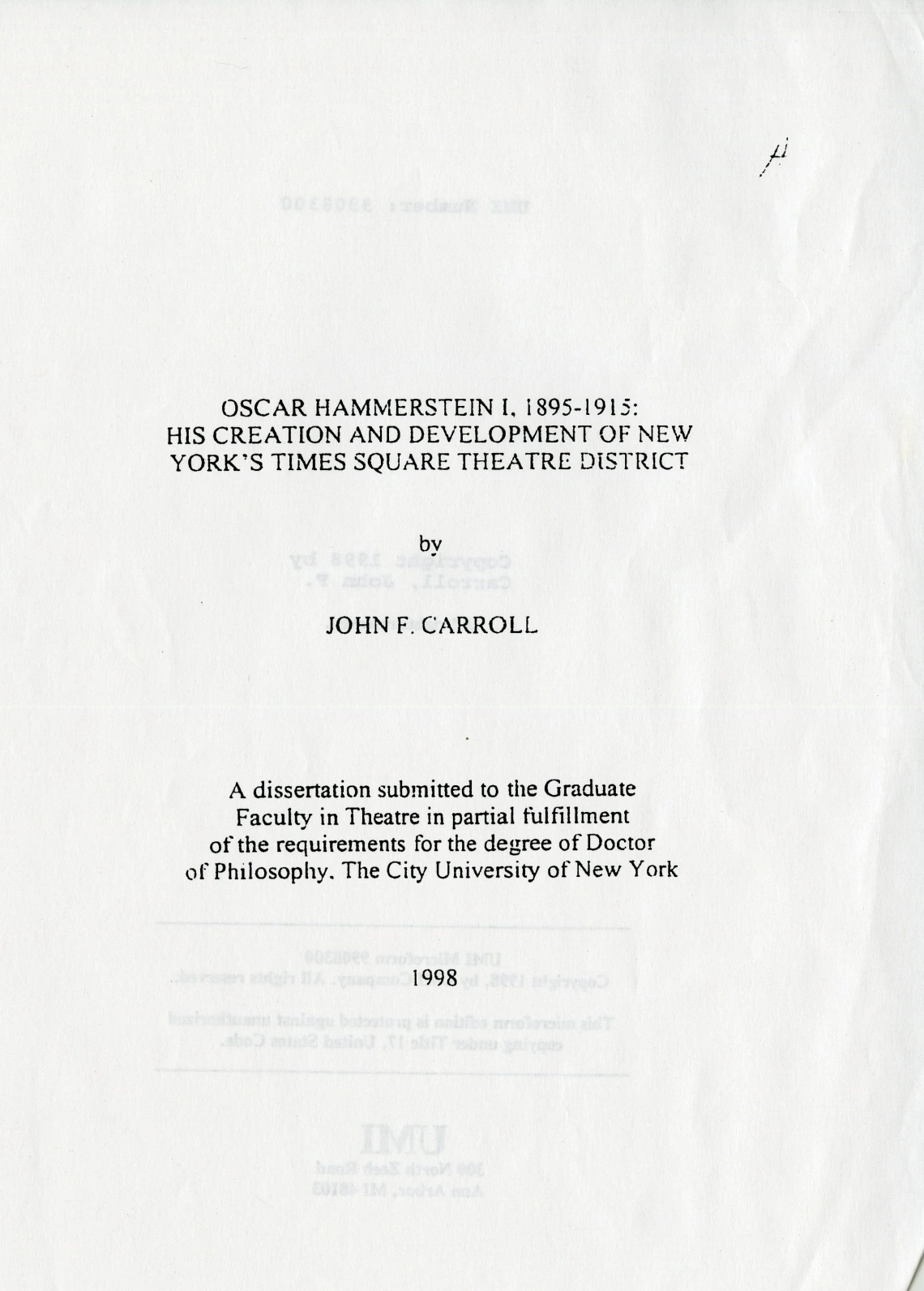 Dissertation on Oscar Hammerstein