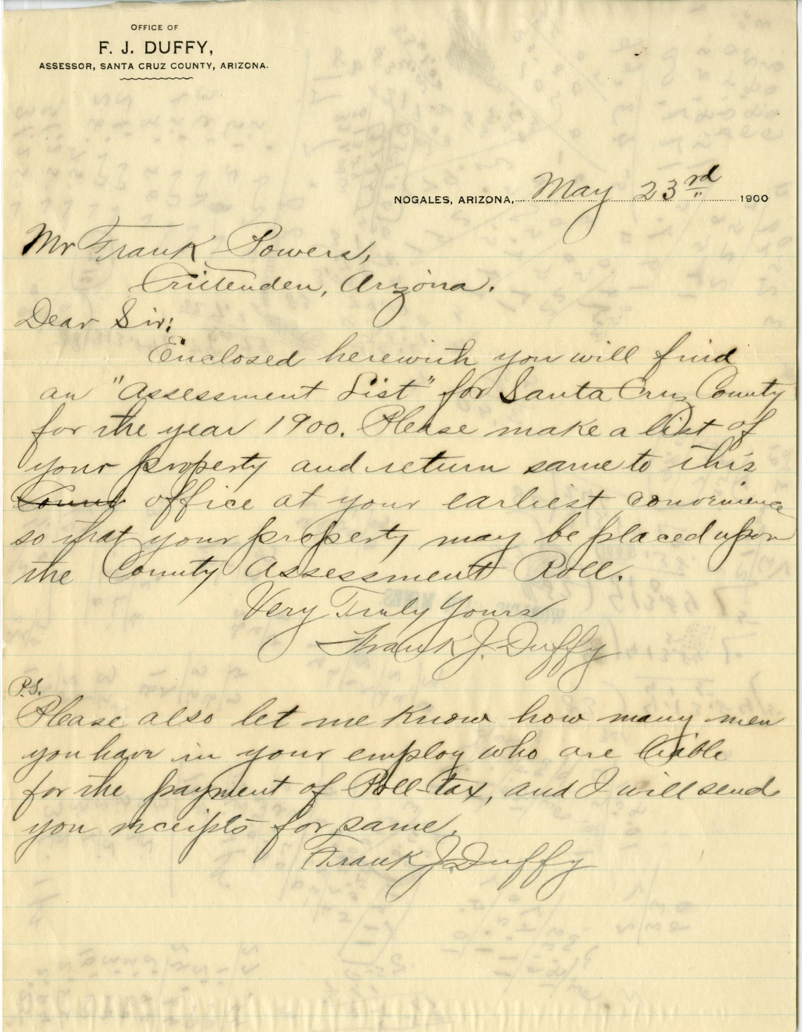 Letter to Frank Powerel