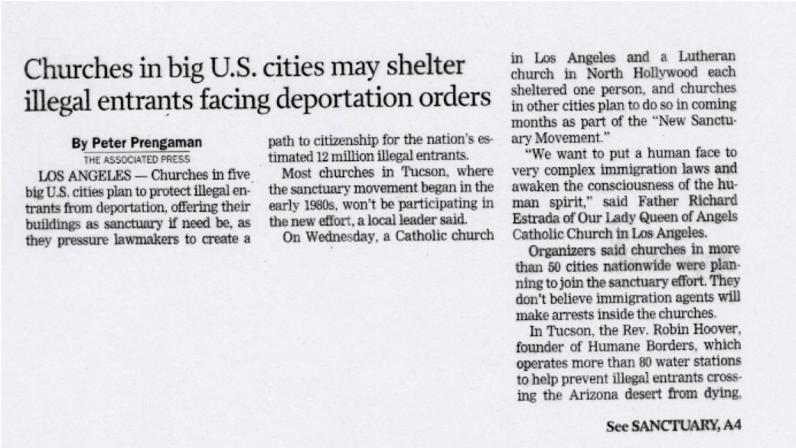 Tucson is Out of Sanctuary Loop Article, May 10, 2007