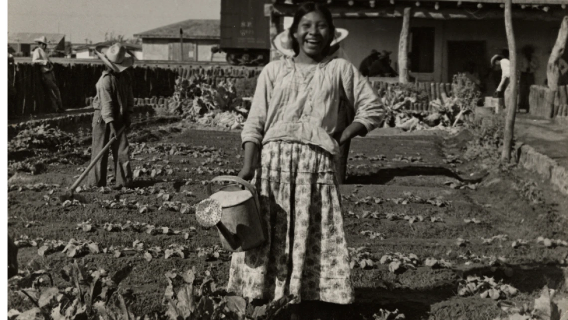 Photograph of a Yaqui Girl Gardening in Mexico, 1938-1949