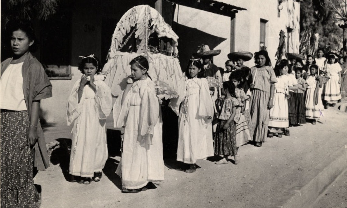 Children of the Mexican Folklore Club Reenacting Las Posadas Procession, 1959