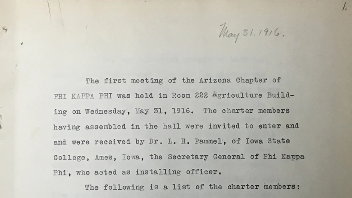 Minutes from the first Phi Kappa Phi meeting, May 31, 1916