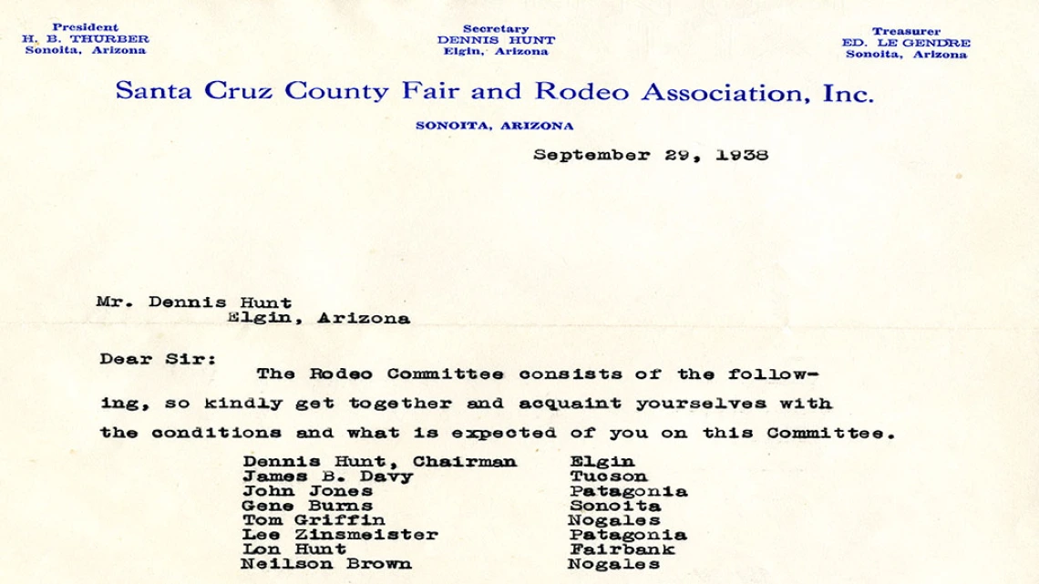 Dennis Hunt, rodeo committee letter