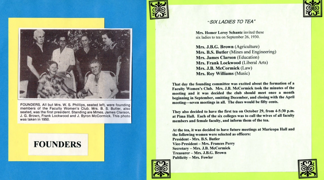 University of Arizona Faculty Women's Club scrapbook pages Pages from the University of Arizona Faculty Women's Club scrapbook