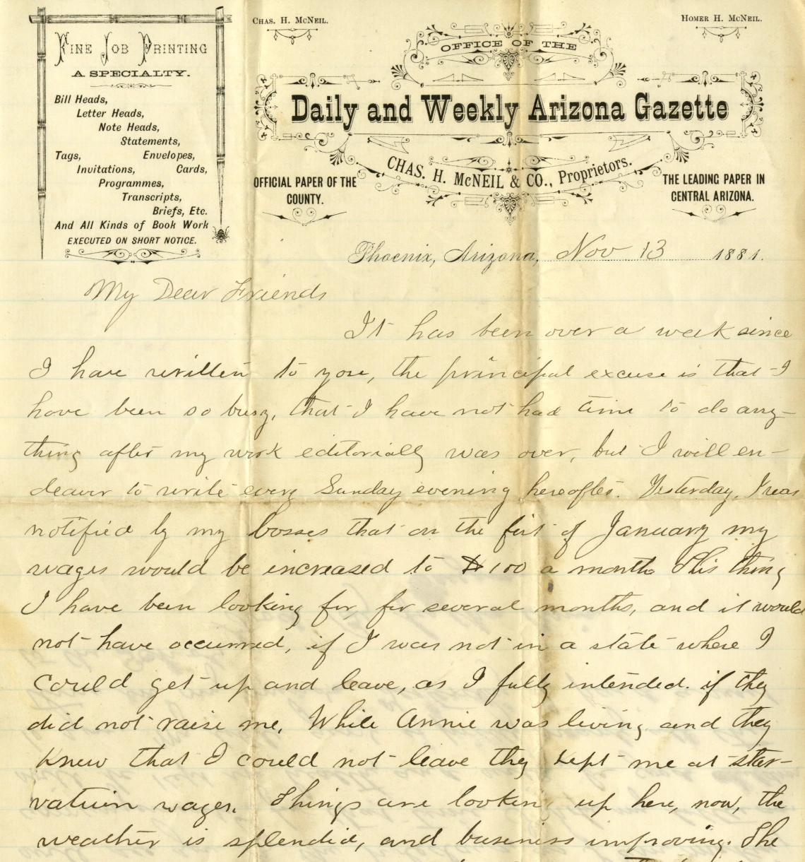 Letter from Eugene I. Fuller to family