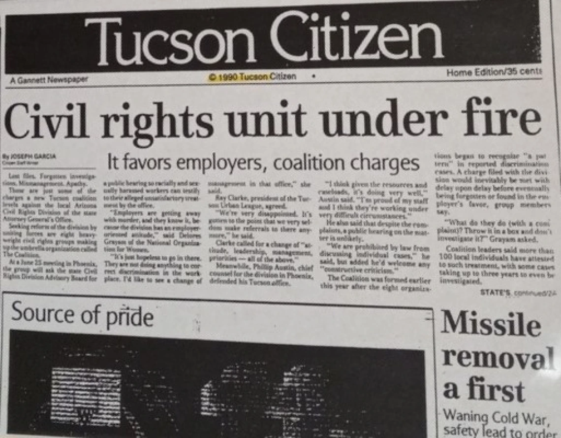 Newspaper clippings from various regional papers discussing the fight for Civil Rights in Arizona. Newspaper clippings from various regional papers discussing the fight for Civil Rights in Arizona.