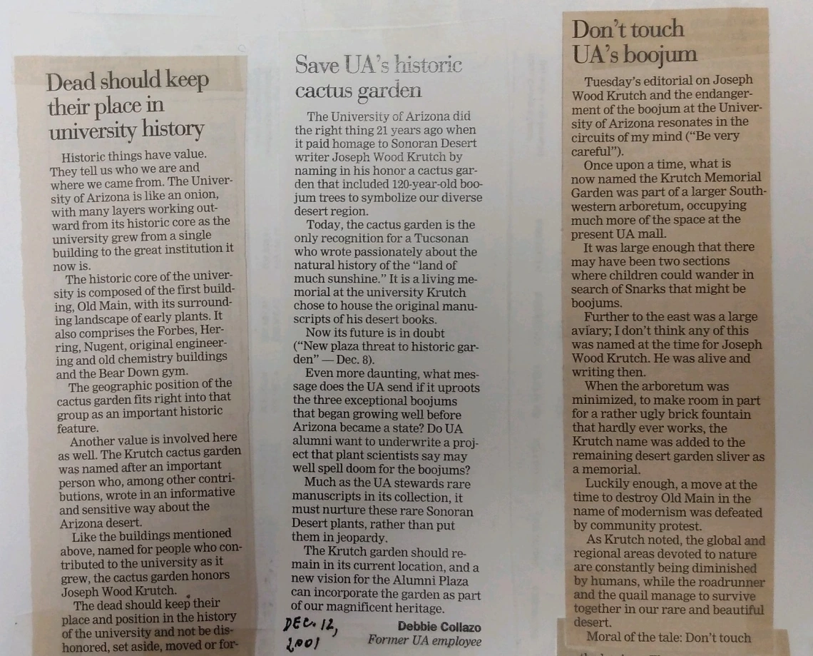 Clippings from the University of Arizona Krutch Garden controversy collection