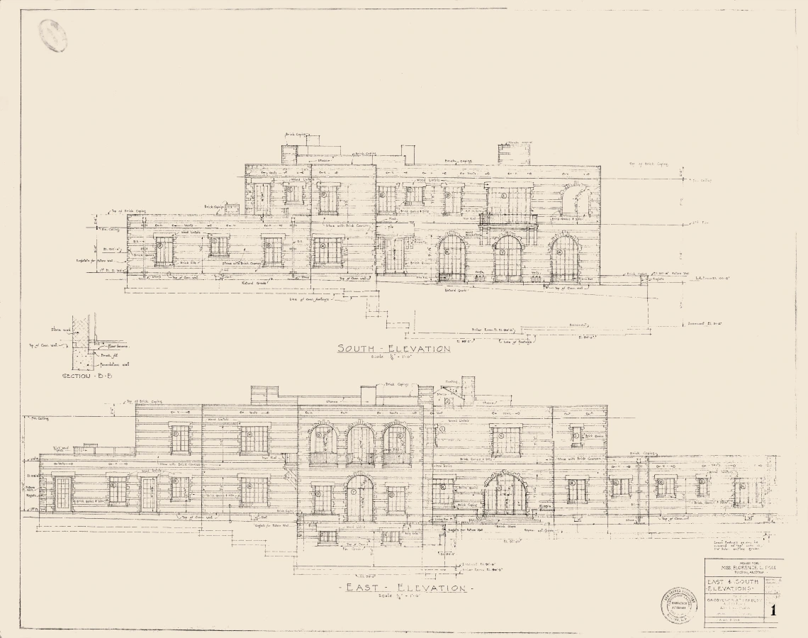 East and south elevation plan for the Stone Ashley residence