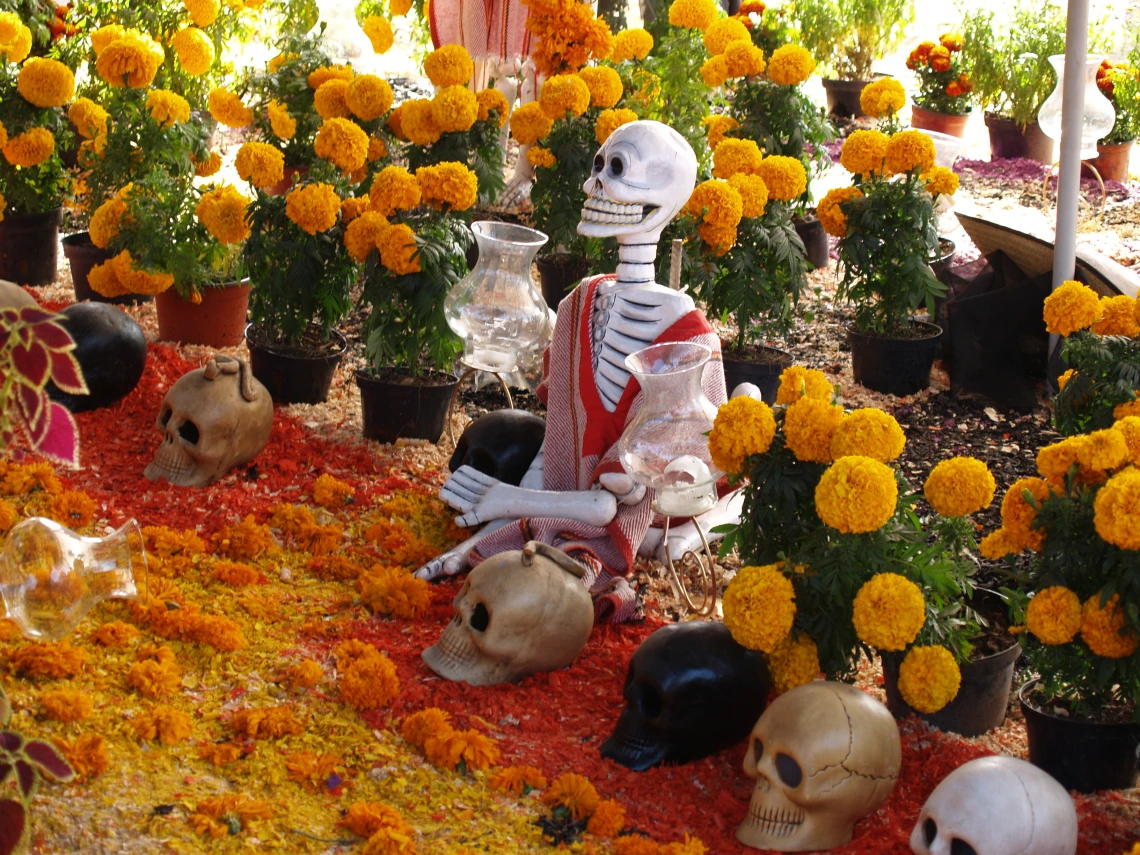 Marigolds and calaveras and El Dia De Los Muertos