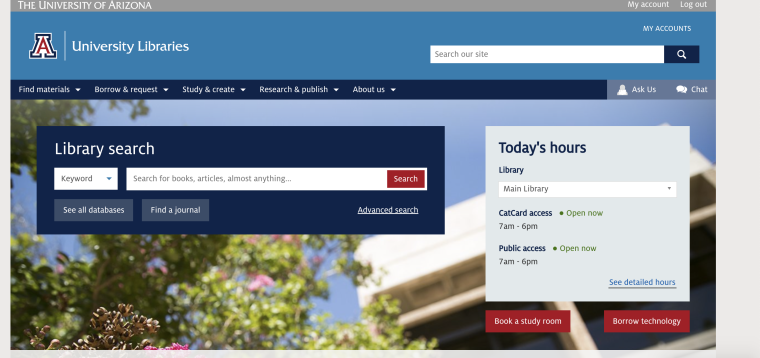 The library website homepage.