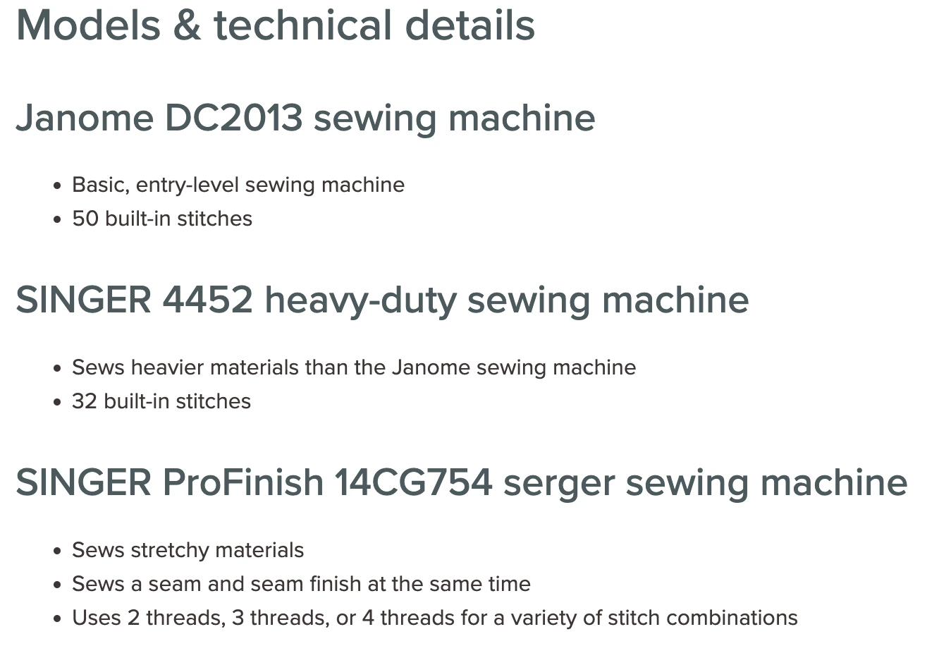 A screenshot of how to format the “Models & technical details” section.