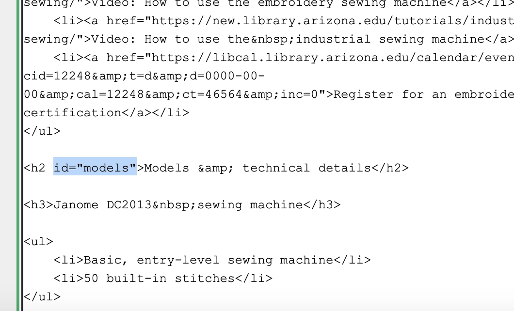 screenshot of html with "id=models" highlighted