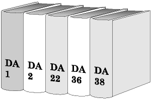 Illustration showing examples of second line within a call number starting with DA: 1; 2; 22; 36; 38