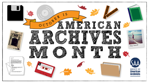 American Archives month banner showing different archival materials 