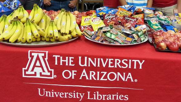 Library volunteers ready to hand out snacks