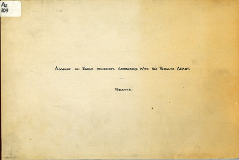 Cover Page of "Account of Early Incidents Connected with the Peralta Grant"