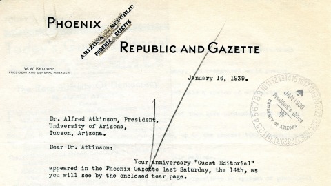 Correspondence to Dr. Alfred Atkinson from W.W. Knorpp, January 16, 1939