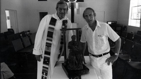 Reverend John Fife and sculptor John Howser of the Sanctuary Movement, circa 1985