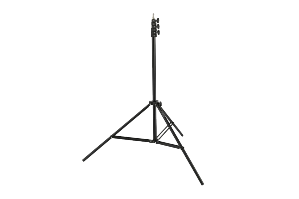 A black stand with three feet. Its top part is one pole and can be extended.