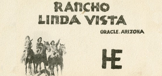 Rancho Linda Vista promotional image depicting cowboys and a cattle brand.