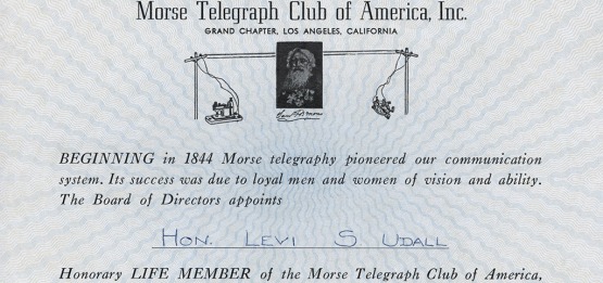 Certificate of Life Membership in the Morse Telegraph Club of America, undated